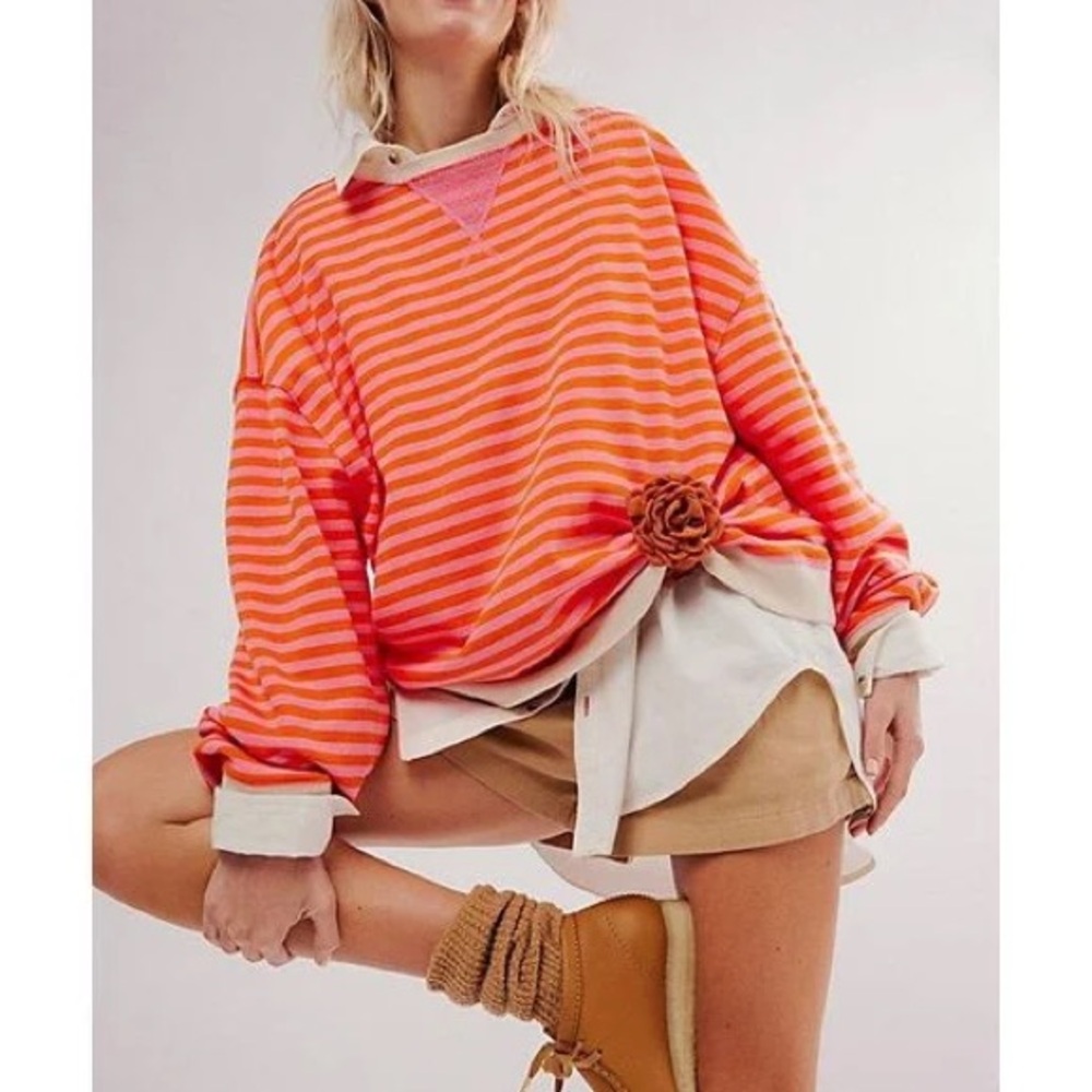 Free People Classic Striped Oversized Crewneck